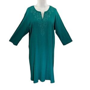 Woman Within Swing Dress 1X Gauzey Embroidered Teal